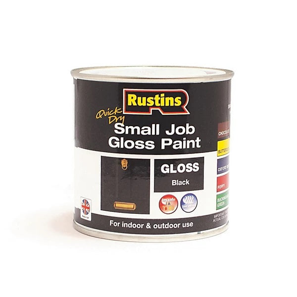 Rustins Quick Dry Small Job Gloss Paint Black 250ml GPBLW250 | For Indoor and Outdoor Use | Low Odour | Toy Safe