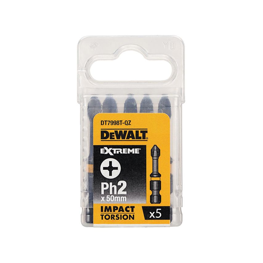 Dewalt Impact Torsion Bits PH2 Black 50mm Pack of 5 DT7998T-QZ