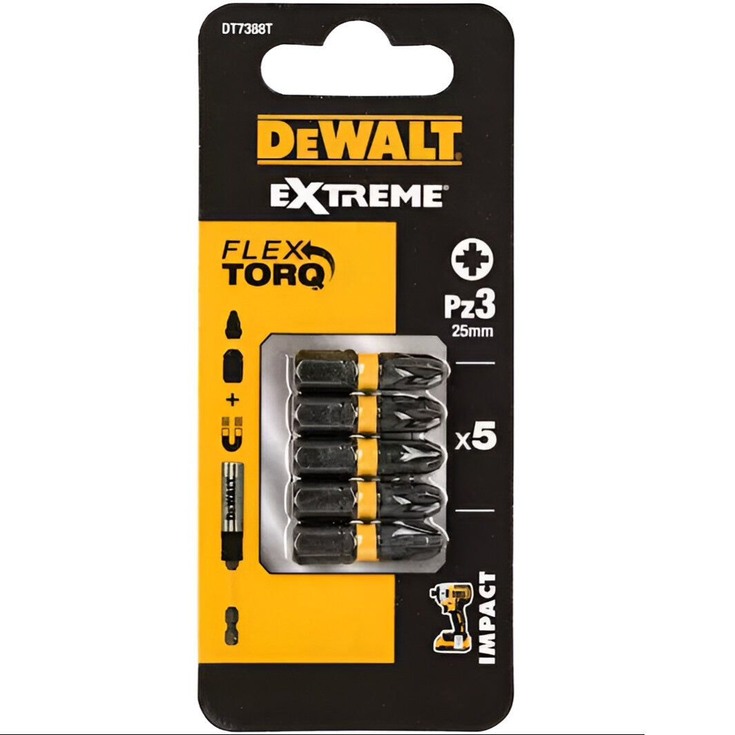 Dewalt Extreme Impact Torsion Bits PZ3 Black 25mm Pack of 5 DT7388T-QZ