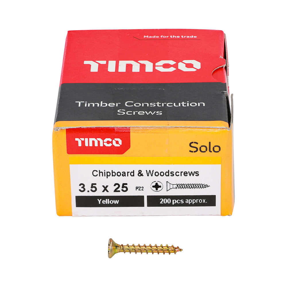 Timco Solo Zinc Plzted PZ Double Countersunk Chipboard and Woodscrews Golden 3.5mm x 25mm Pack of 200 35025SOLOC | Driver Bit Size - PZ2