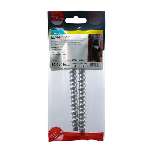 Timco Exterior Hex Flange Masonry and Cavity Multi Fix Bolts Silver 10mm x 130mm Pack of 2 MF10130PRE