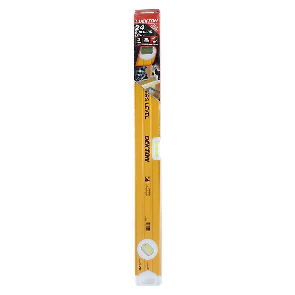 Dekton Builders Level with 3 Angle Horizontal Vertical Vials Yellow 24-Inch DT55252