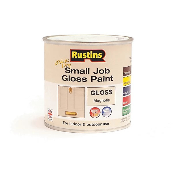 Rustins Quick Dry Small Job Gloss Paint Magnolia 250ml RUSSJMAGQD | For Indoor and Outdoor Use | Low Odour | Toy Safe
