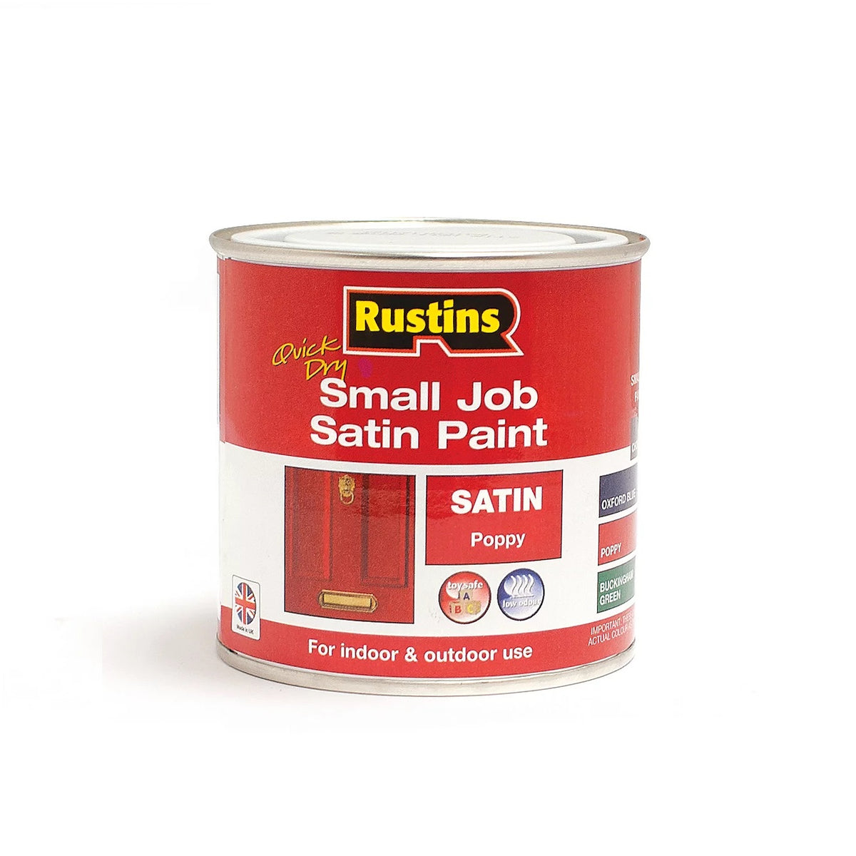 Rustins Quick Dry Small Job Satin Paint Poppy 250ml SPPOW250 | For Indoor and Outdoor Use | Low Odour | Toy Safe