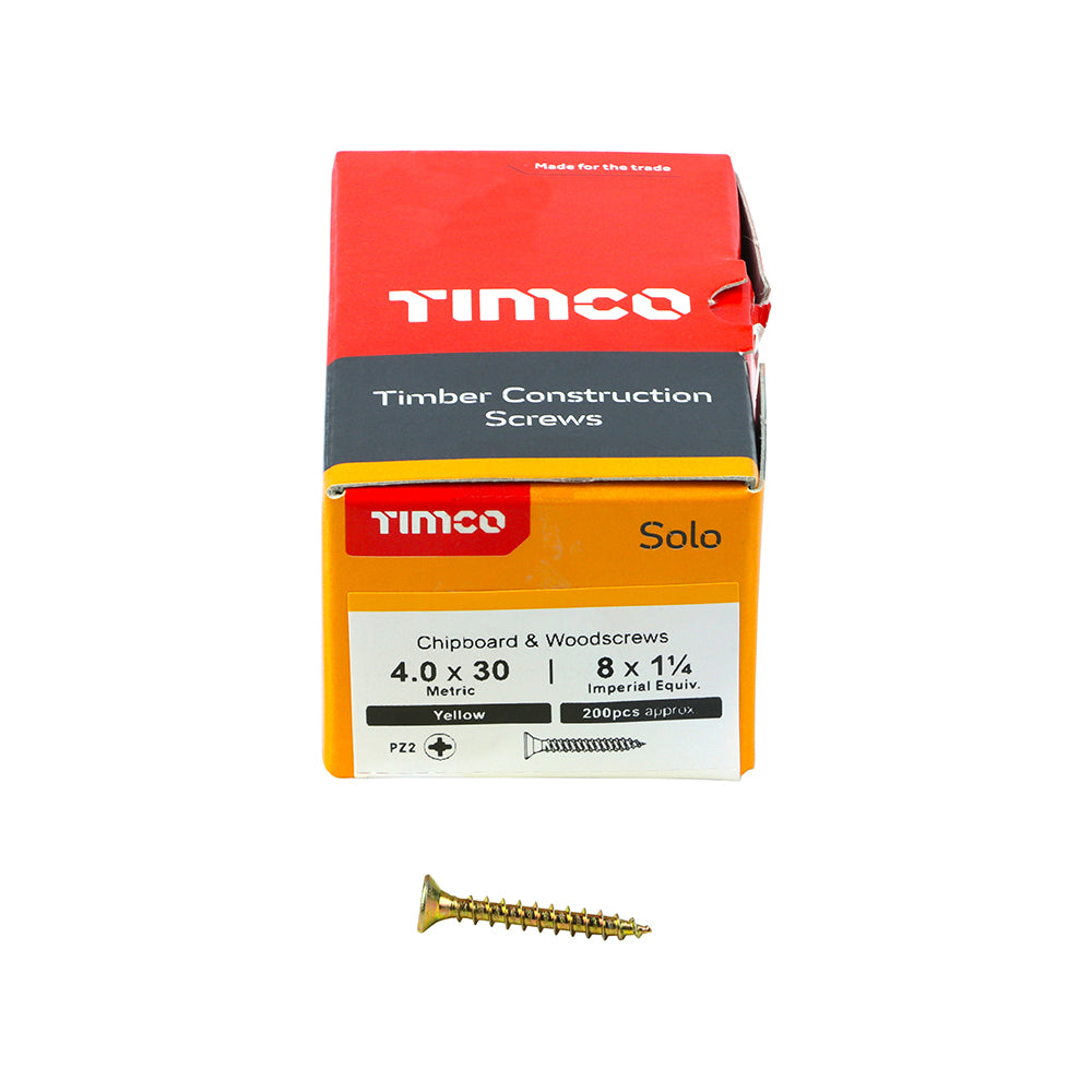 Timco Solo Zinc Plated PZ Double Countersunk Chipboard and Woodscrews Golden 4mm x 30mm Pack of 200 40030SOLOC | Driver Bit Size - PZ2
