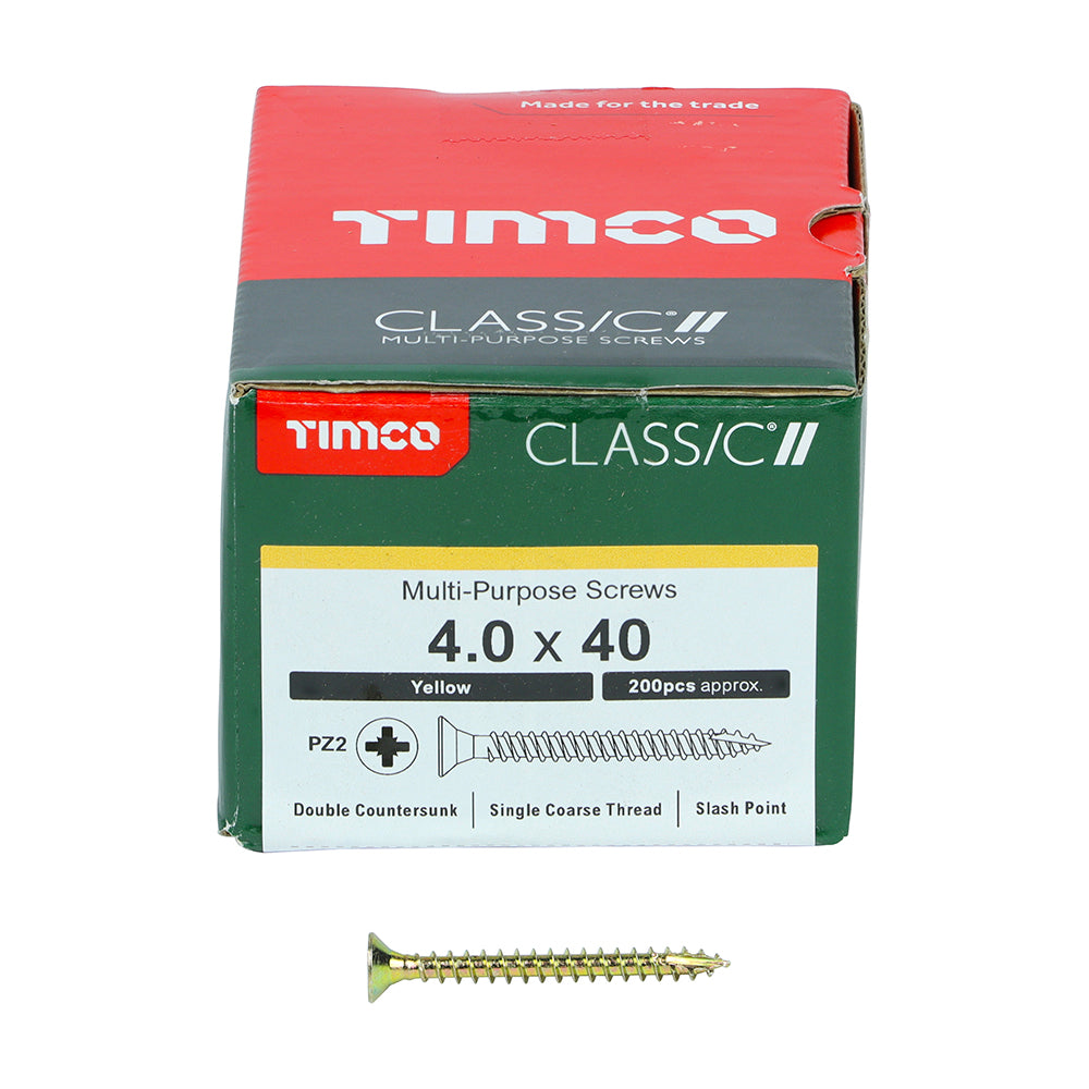 Timco Classic Multi-Purpose Double Countersunk Zinc Plated Screws Golden 4mm x 40mm Pack of 200 40040CLAF | Driver Bit Size - PZ2