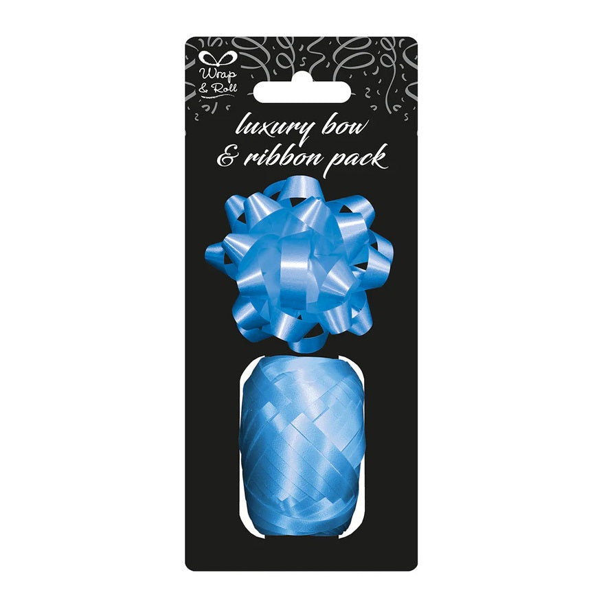 Eurowrap Wrap and Roll Luxury Bow and Ribbon Glossy Blue 5mm x 10Mtr Pack of 8 17187B
