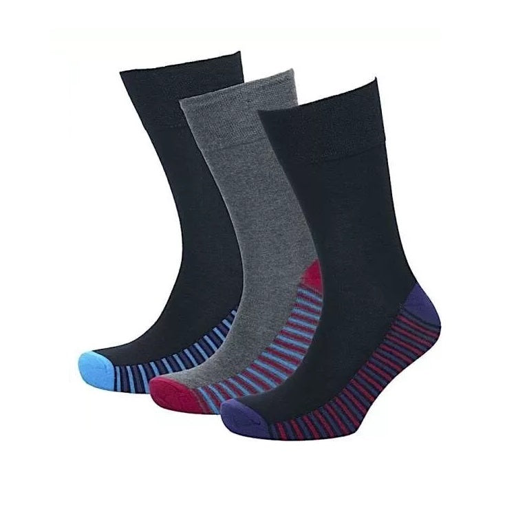 Bamboo Threads Natural Bamboo Comfort Top Socks Assorted Pack of 3 46141 | With Non Elastic Top