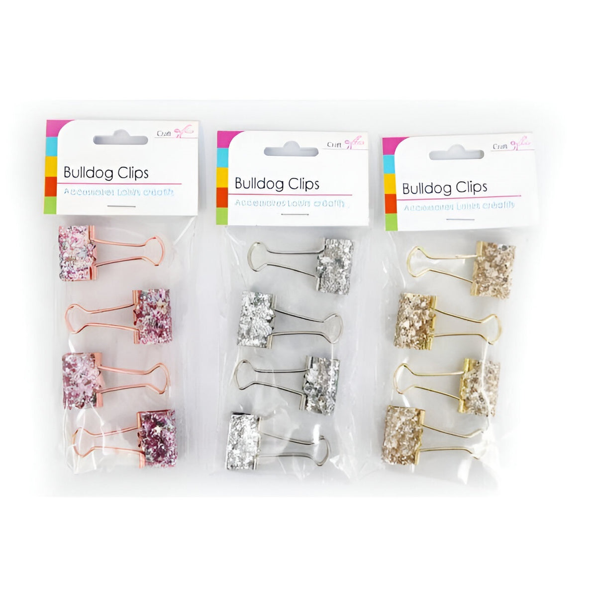 SIL Glitter Bulldog Clips Assorted 3cm x 5cm Pack of 4 CR1630