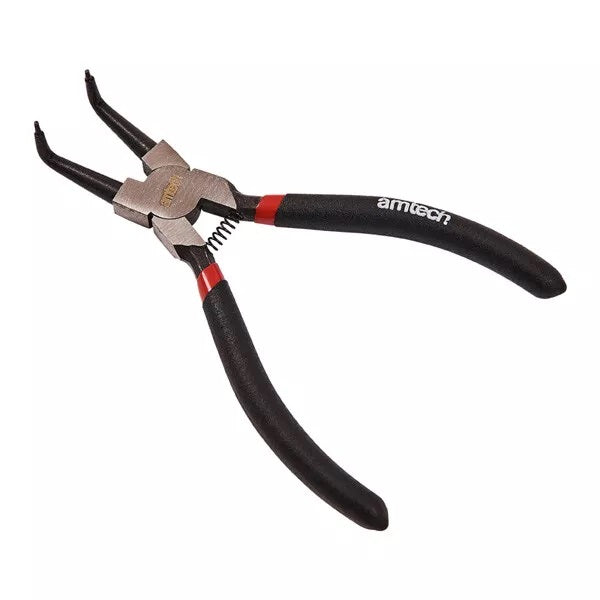 Amtech Bent Tip Internal Circlip Plier Black and Silver 6-Inch W5950 | Drop Forged Heat Treated Steel | Non Slip Grip | Spring Loaded