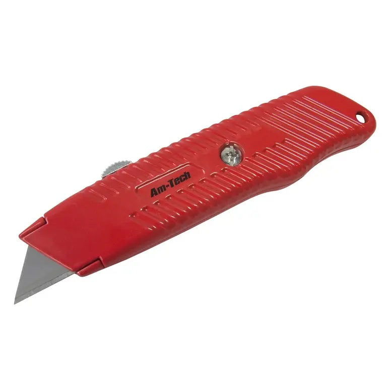 Amtech Utility Knife Red and Silver 6-Inch S0325 | Aluminium Body | Internal Blade Storage | Safe Retractable Blade