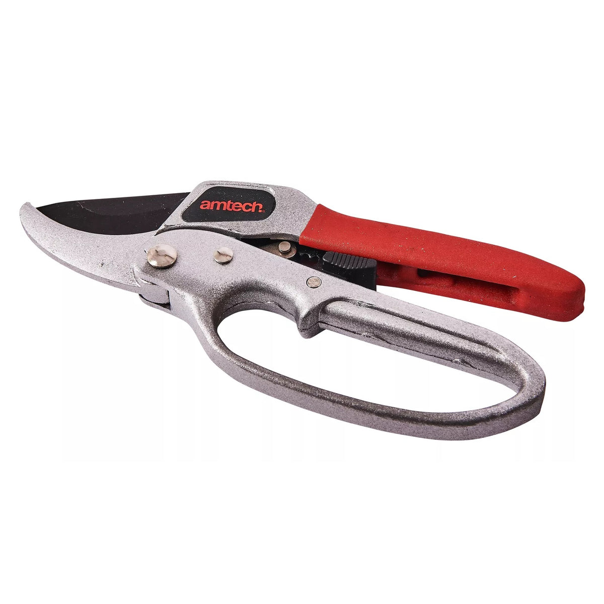 Amtech Deluxe Ratchet Pruner Red and Silver 200mm U0475 | Ergonomic D-Handle | Ratchet Action for Efficient Cut | Strong Non-Stick Carbon Steel Blade