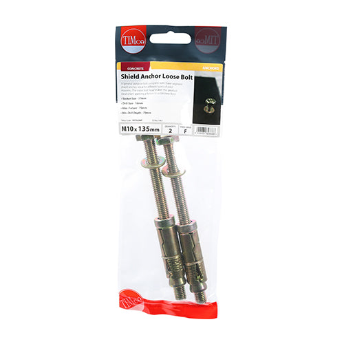 Timco Shield Anchor Carbon Steel Zinc Plated Loose Bolts Yellow M10 x 135mm Pack of 2 1075LSHP | Socket Size - 17mm