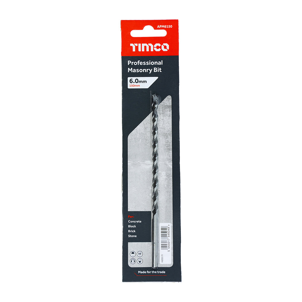 Timco Professional Masonry Drill Bit Silver and Black 6mm x 150mm APM6150