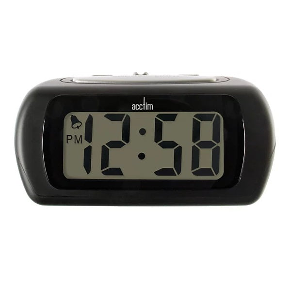 Acctim Auric Digital LCD Display Alarm Clock Black 5.2cm x 10.5cm x 7.5cm POA0051053 | Super-brite Blue Backlight | Battery Operated