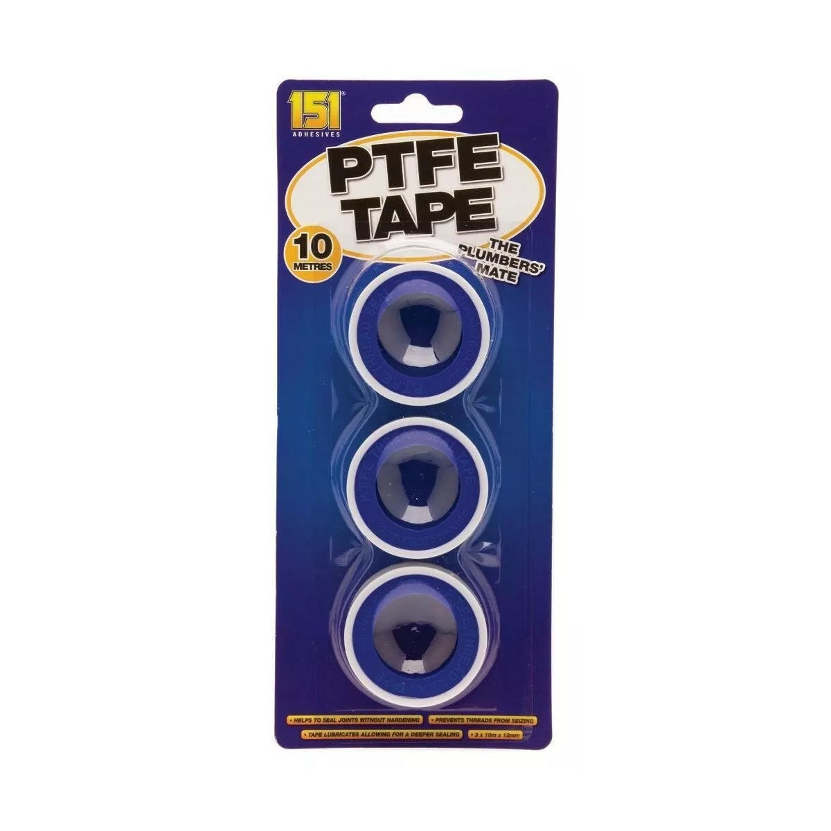 151 PTFE Threaded Sealing Tape White 12mm x 10Mtr Pack of 3 TT1031 | The Plumber's Mate | Prevents Thread From Seizing | Helps to Seal Joints without Hardening