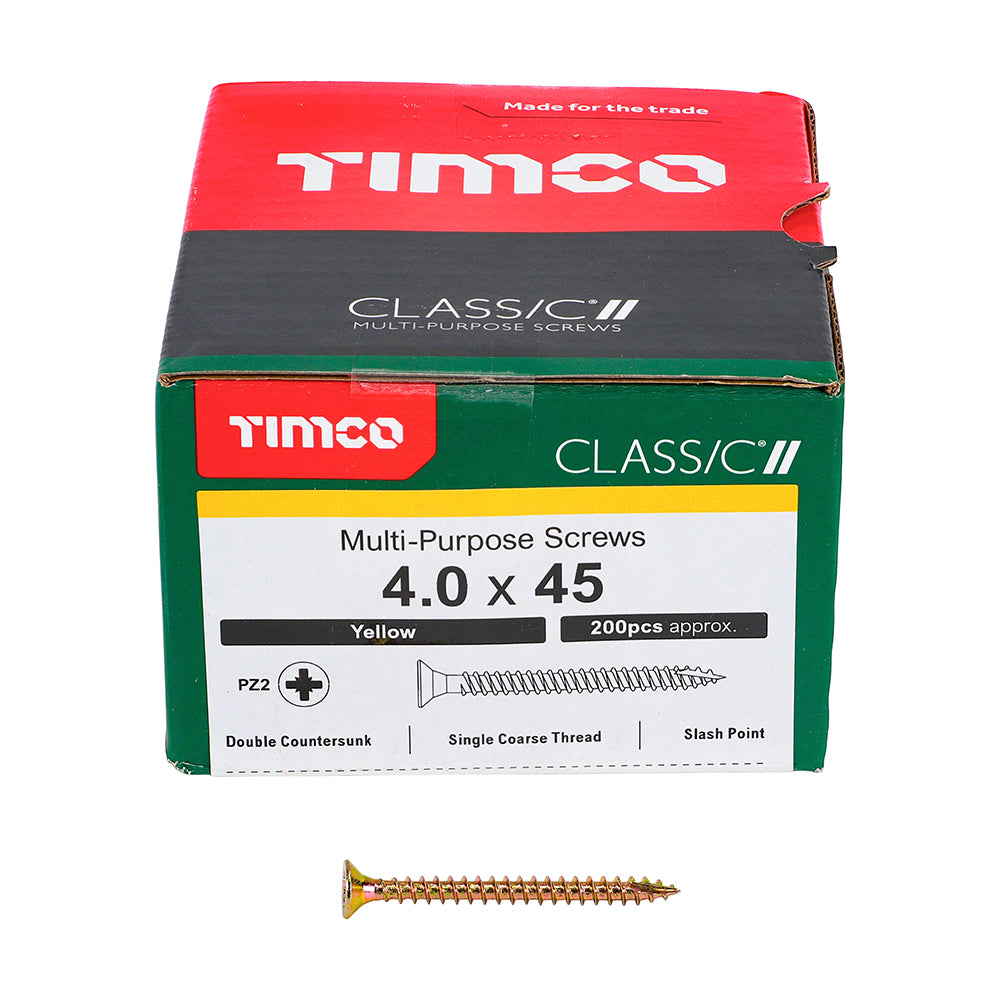 Timco Classic Multi-Purpose PZ Double Countersunk Zinc Plated Screws Golden 4mm x 45mm Pack of 200 40045CLAF | Driver Bit Size - PZ2