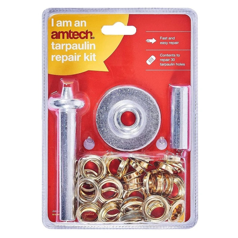Amtech Tarpaulin Repair Kit Silver and Gold S4675 | Fast and Easy Repair | Contents to Repair 30 Tarpaulin Holes