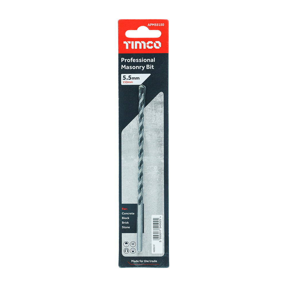 Timco Professional Masonry Drill Bit Silver and Black 5.5mm x 150mm APM55150