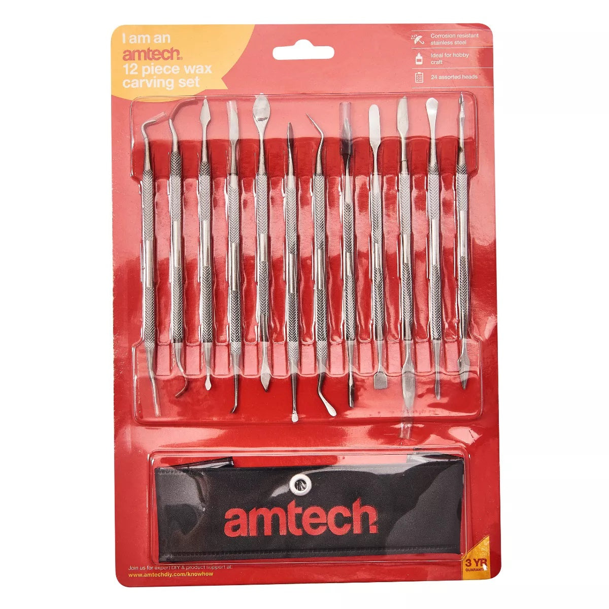 Amtech Wax Carving Set Metallic Silver Assorted Pack of 12 R0330 | Corrosion Resistant Stainless Steel | Ideal for Hobby Craft