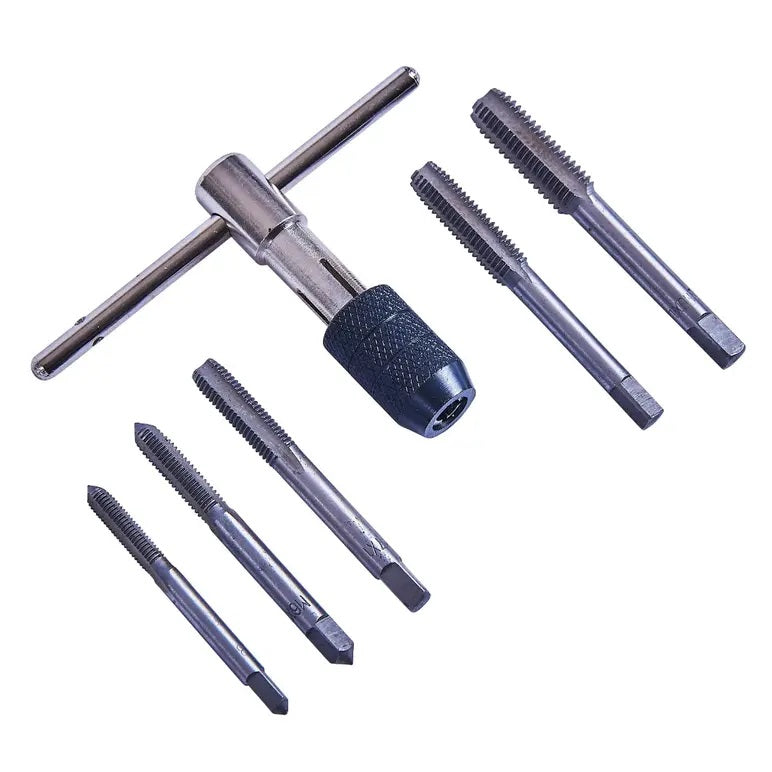 Amtech Tap Wrench Set Metallic Silver Pack of 6 S1470 | Heat Treated Carbon Steel | T-Handle Wrench for Leverage | Assortment of Metric Taps