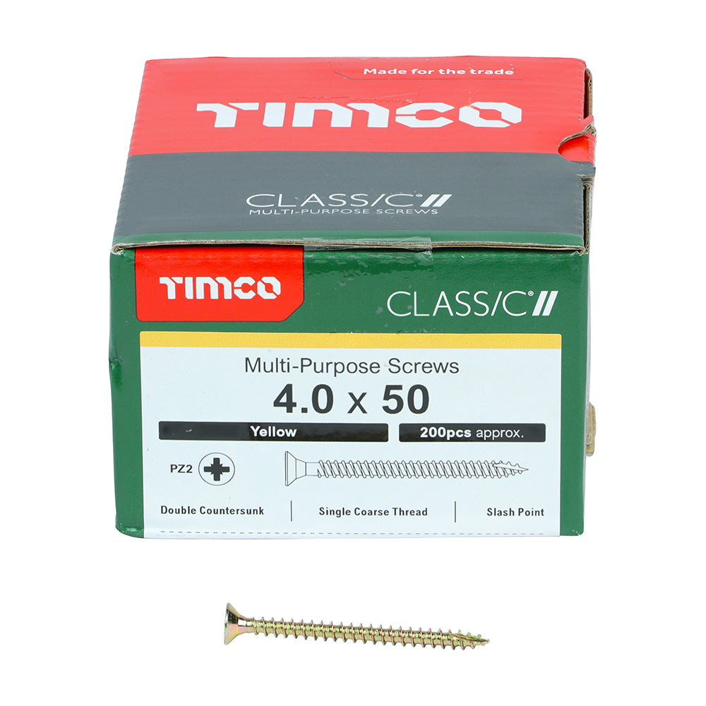 Timco Classic Multi-Purpose PZ Double Countersunk Zinc Plated Screws Golden 4mm x 50mm Pack of 200 40050CLAF | Driver Bit Size - PZ2