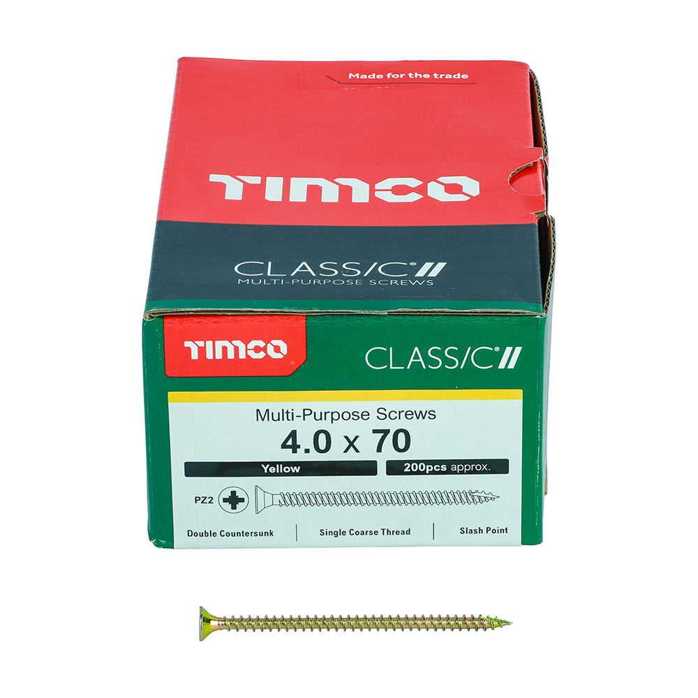 Timco Classic Multi-Purpose PZ Double Countersunk Zinc Plated Screws Golden 4mm x 70mm Pack of 200 40070CLAF | Driver Bit Size - PZ2