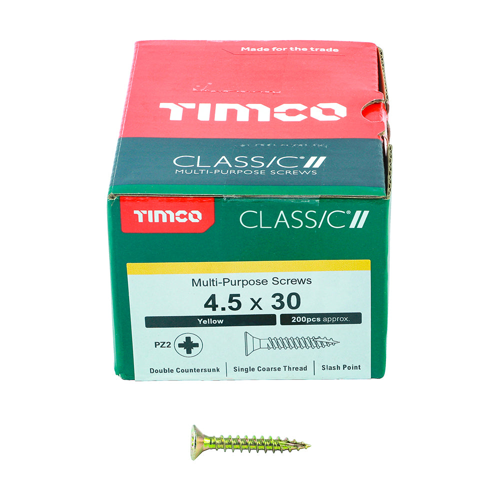 Timco Classic Multi-Purpose PZ Double Countersunk Zinc Plated Screws Golden 4.5mm x 30mm Pack of 200 45030CLAF | Driver Bit Size - PZ2
