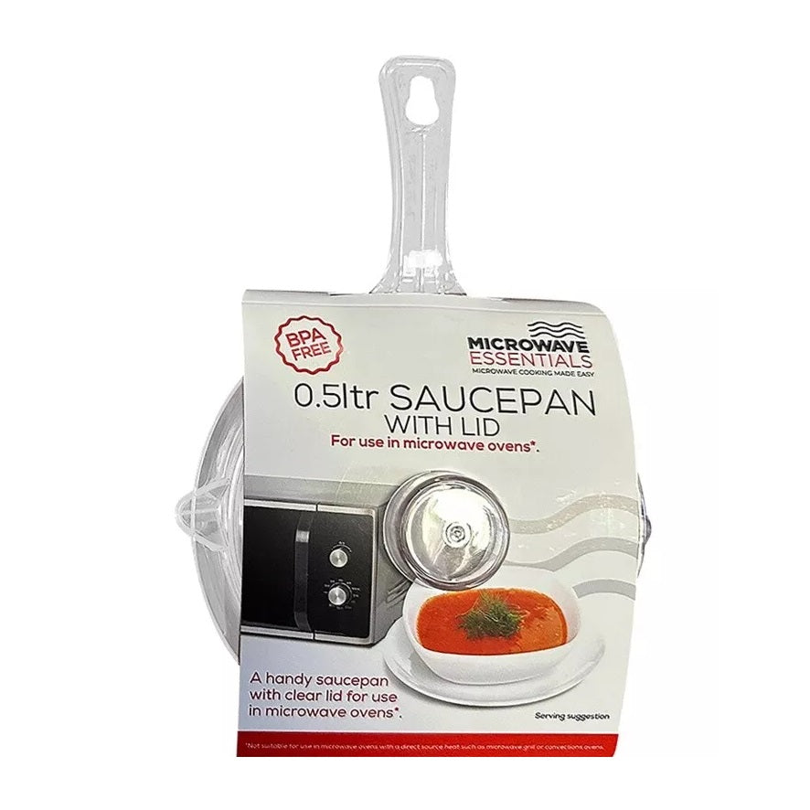 MTK Housewares Microwave Saucepan with Clear Lid 0.5Ltr Transparent 112 | BPA Free | For Use in Microwave Ovens