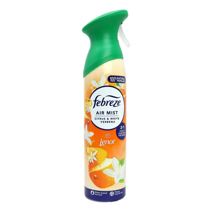 Febreze 2in1 Air Mist Spray Lenor Citrus and White Verbena Multicoloured 185ml FEB051 | Fights Odours and Freshens | Water Based Formula