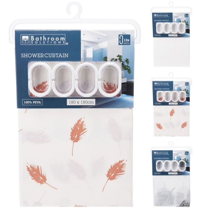 Bathroom Solutions Peva Shower Curtain Assorted 180cm x 180cm 157548