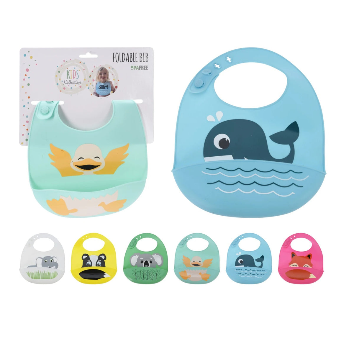 Kids Collection Foldable Silicone Bib with Crumb Assorted 193169