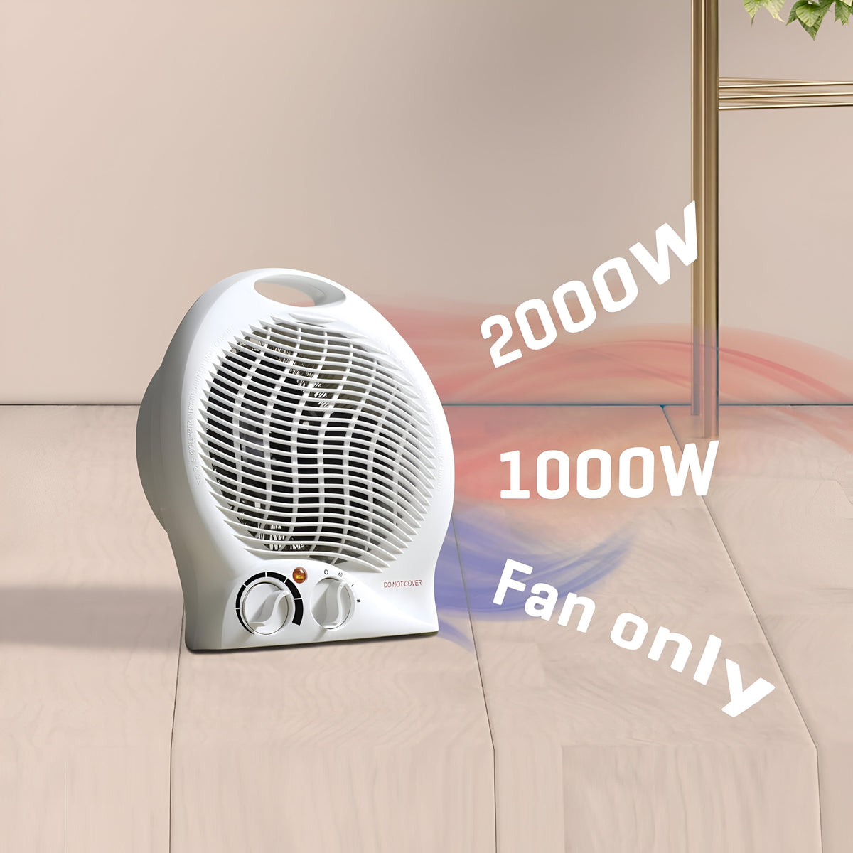 Daewoo Upright Fan Heater White 2000W H26.5cm x W22.5cm x D12.5cm HEA1926 | Instant Heat | 2 Heat Settings | Thermostat Control | Fan Mode | Safe and Secure | Easy Carry Handle | Ideal for Small Sized Rooms | Power Indicator Light | Overheat Thermal Cut