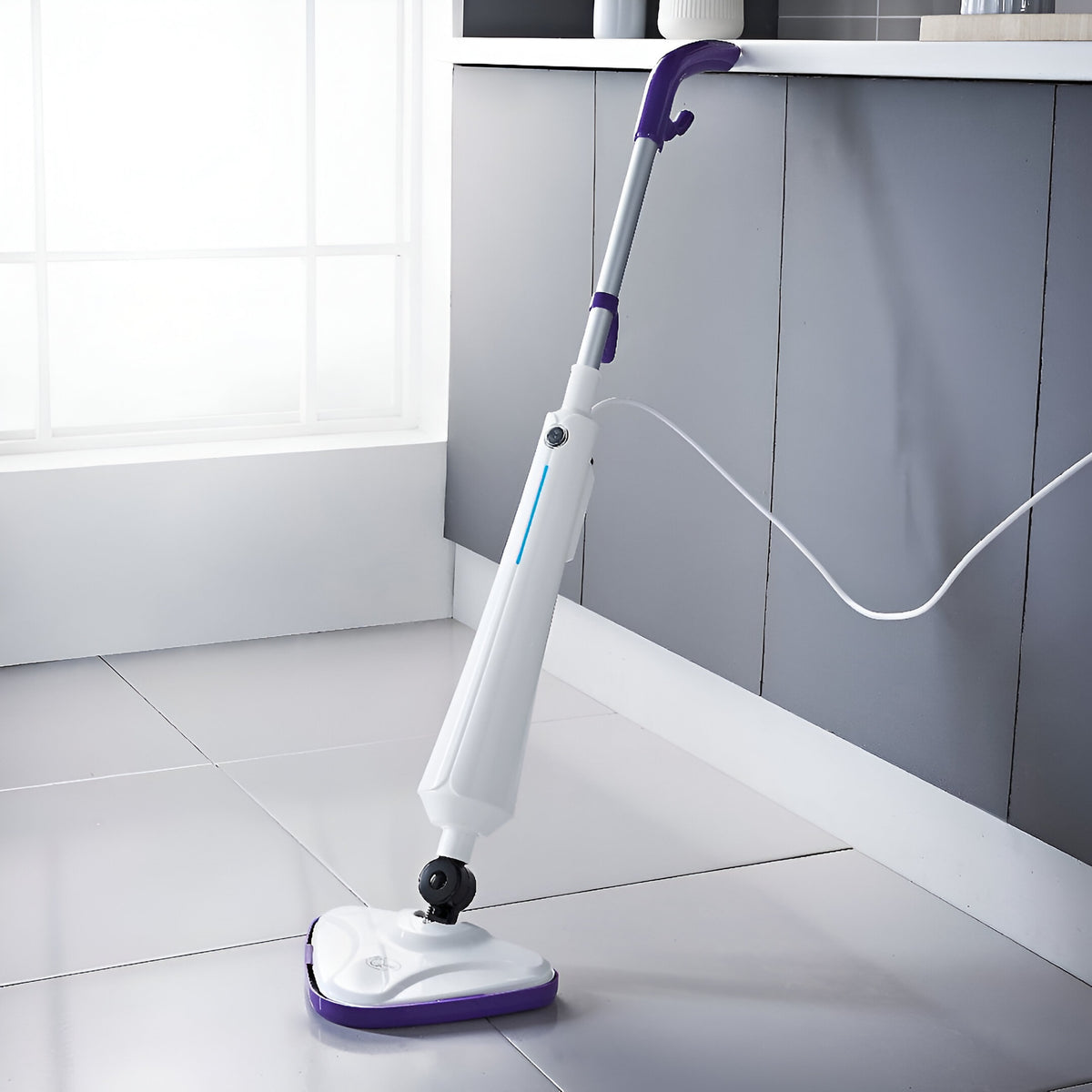 Quest Lightweight Steam Mop White 1300W 48cm x 13.5cm x 25cm 41989 | 15 Minutes Continuous Steam | Ready in 20 Seconds | For Hard Floors - Rugs and Carpets | Triangular Swivel Head | Cleans upto 50m2 with 1 Fill | Chemical Free Cleaning | Protect and Refresh your Home