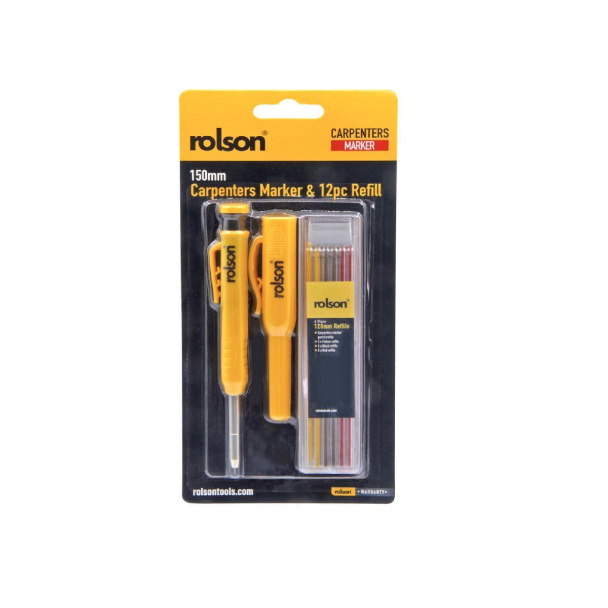 Rolson Carpenters Marker and 12Pcs Refill Yellow and Black 150mm 5660-H1