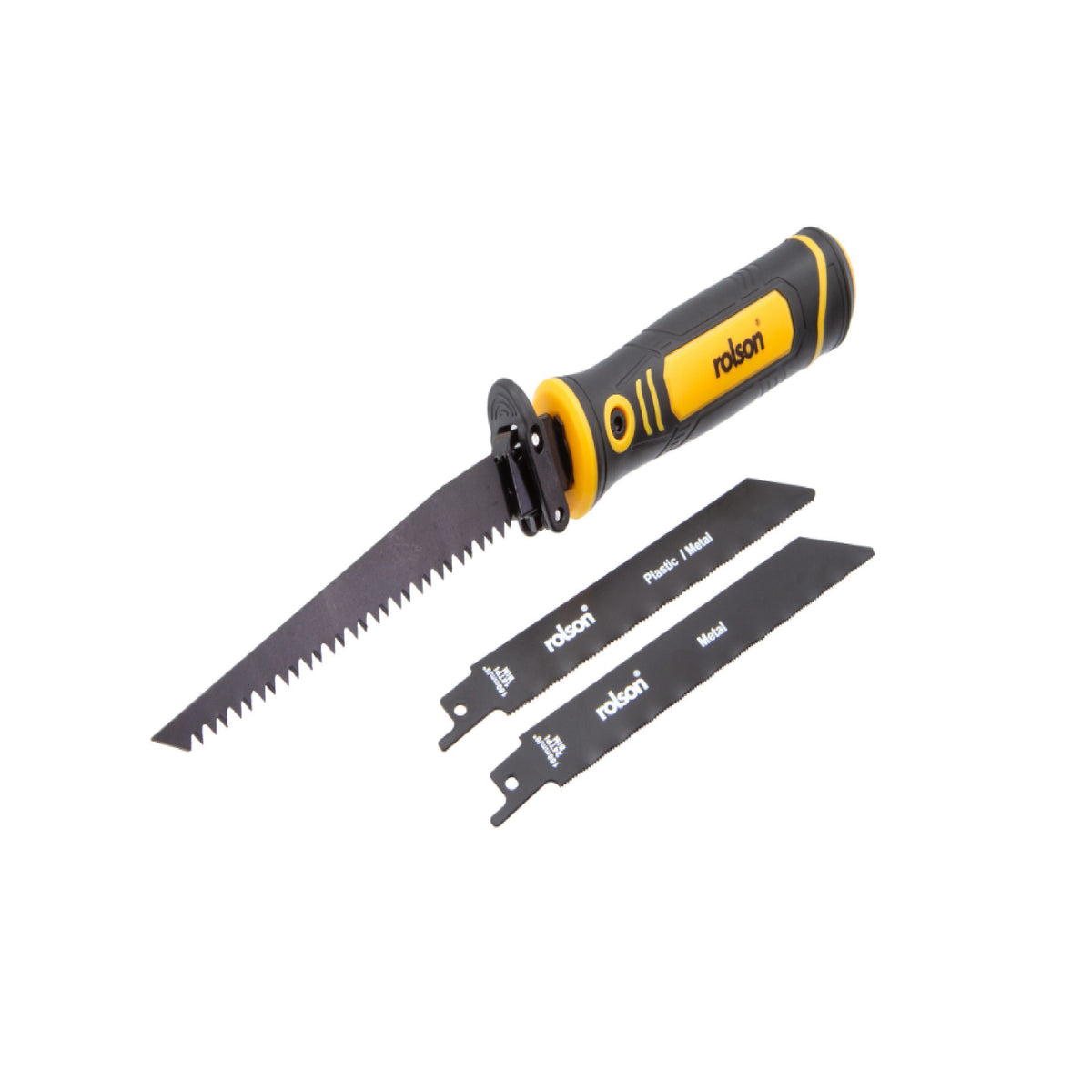 Rolson 3-in-1 Quick Change Multi-Purpose Saw Black and Yellow 58304-T1 | Easy Change Blade | Contains 3 Saw Blades | Quick Release Cushion Grip Handle