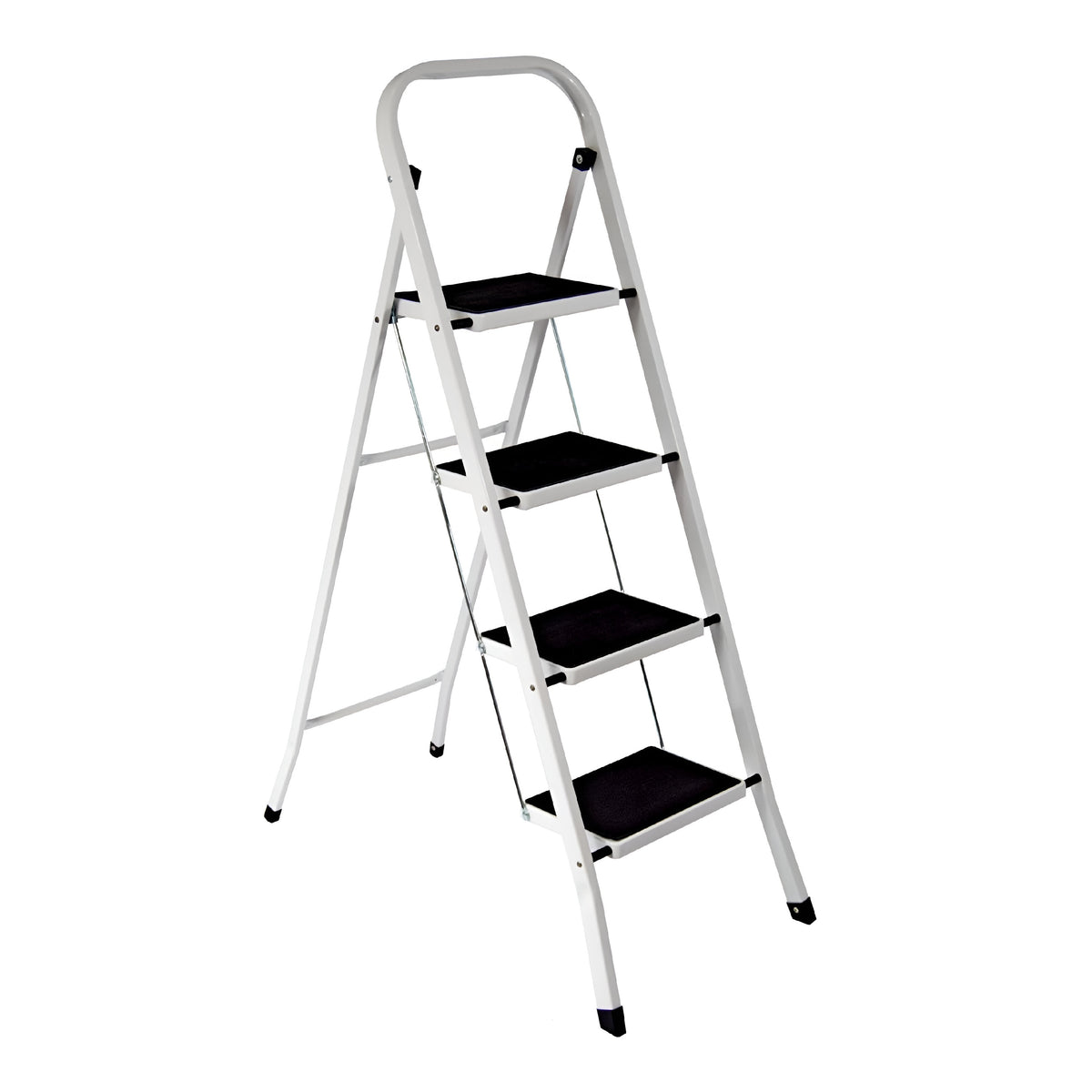 Highlands Hardware 4 Step Metal Ladder with Rubber Mat White 49cm x 92cm x 126cm LADD16
