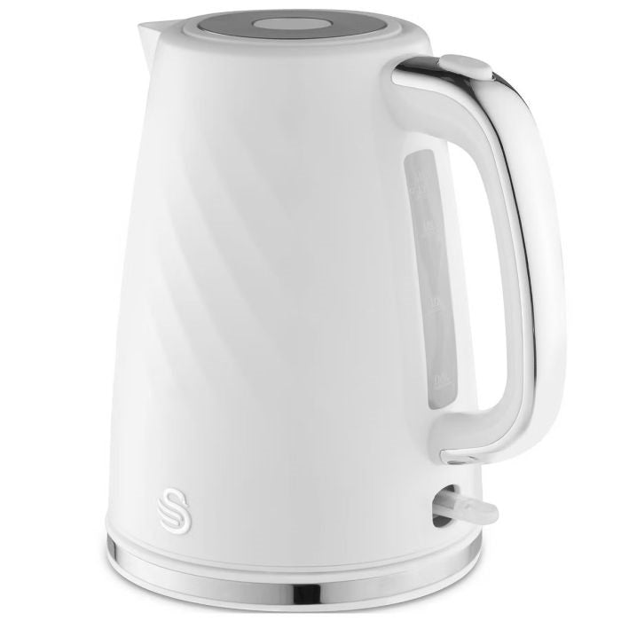 Swan Windsor Textured Jug Kettle Gloss Finish with Chrome Accents White 1.7Ltr | 3kW Rapid Boil Electric Kettle with Boil-Dry Protection | Push-Button Lid | Water Level Indicator