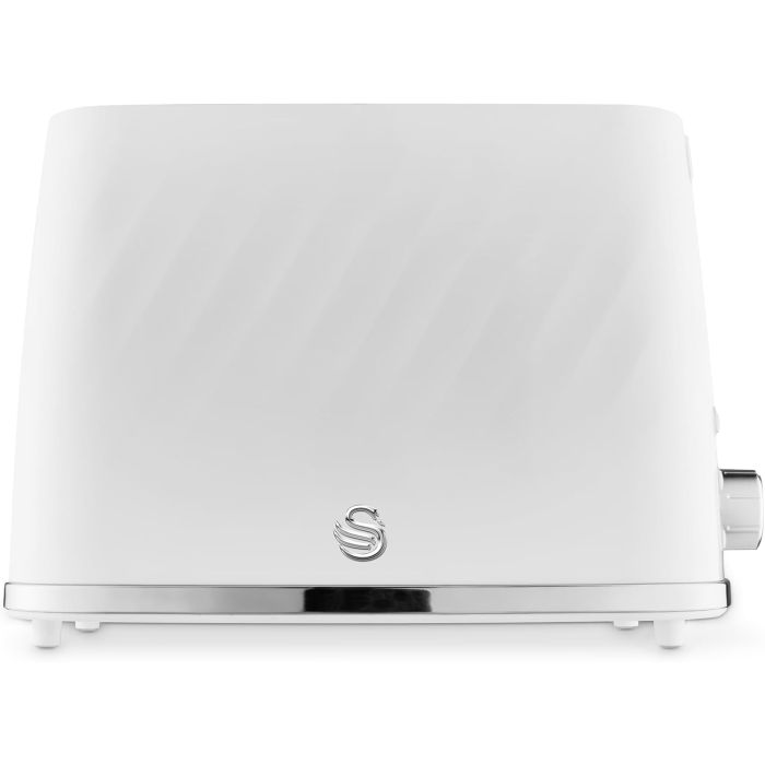 Swan Windsor 2 Slice Textured Toaster Gloss Finish with Chrome Accents White 29.7cm x 16.8cm x 18.6cm | 900W | Reheat Function | Defrost Function | Removable Trays | With 7 Browning Levels
