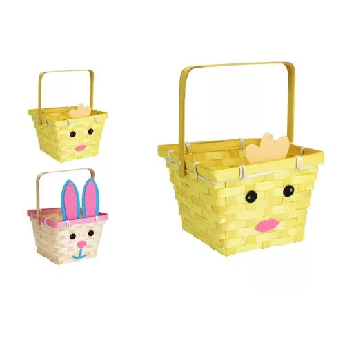 H and S Collection Easter Bunny and Chick Woven Bamboo Baskets with Handles Assorted Colour Pack of 1 932135 | Decorative Easter Gift Baskets for Kids-Egg Hunts and Spring Decor