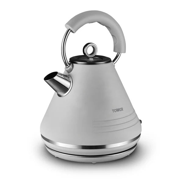 Tower Ash 3KW Pyramid Kettle with Chrome Accents Grey 1.7Ltr TI0074GRY | Rapid Boil Technology | Fast Boil in Under 60Secs | Viewing Window | 360 Degree Swivel Base