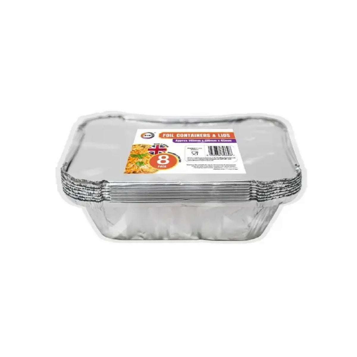 DID Foil Containers and Lids Silver 145mm x 120mm x 45mm Pack of 8 FS5330 | Freezable | Oven Safe