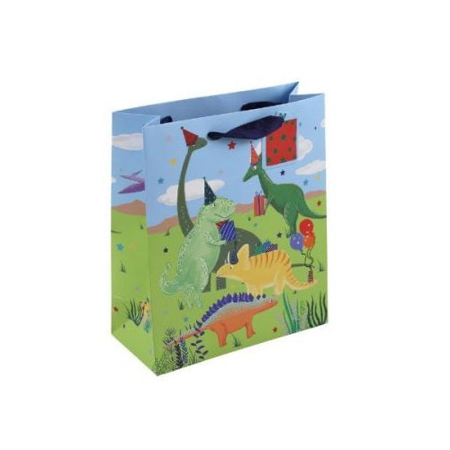 Clairefontaine Eurowrap Dino Theme with Balloons and Party Hats Gift Bag with Handles Multicoloured Large W265mm x H330mm x 140mm Pack of 6 34822-2C