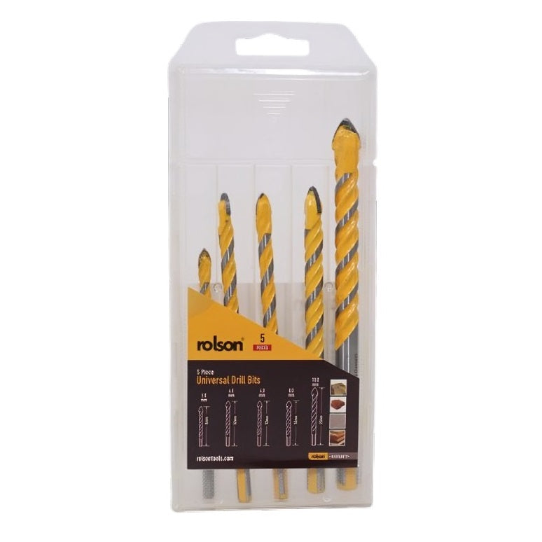 Rolson Multi-Material Universal Drill Bits Yellow and Silver Assorted Pack of 5 48903-B1