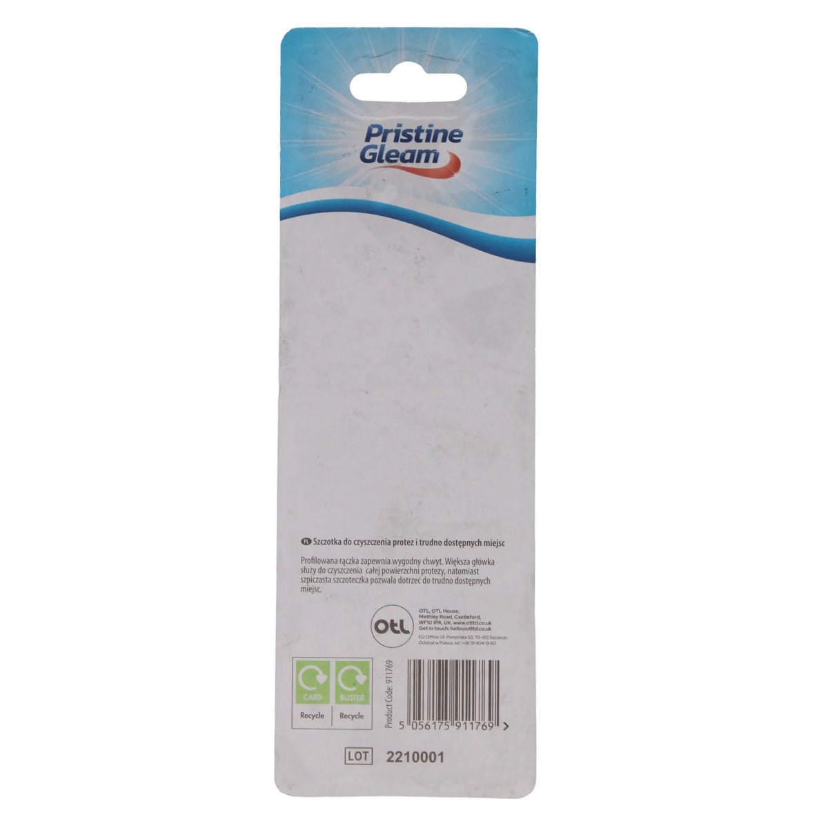 OTL Pristine Gleam Denture Brush Multicoloured 911769 | For All Over Cleaning | For Hard to Reach Areas | Contoured Comfort Grip Handle
