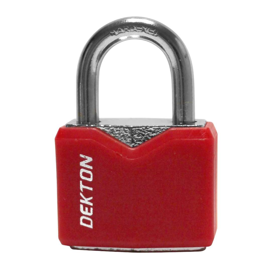 Dekton Protected Steel Padlock Red 30mm DT70215 | Protected Steel Body | Brass Cylinder Locking Mechanism | Steel Shackle | Includes 3 Keys