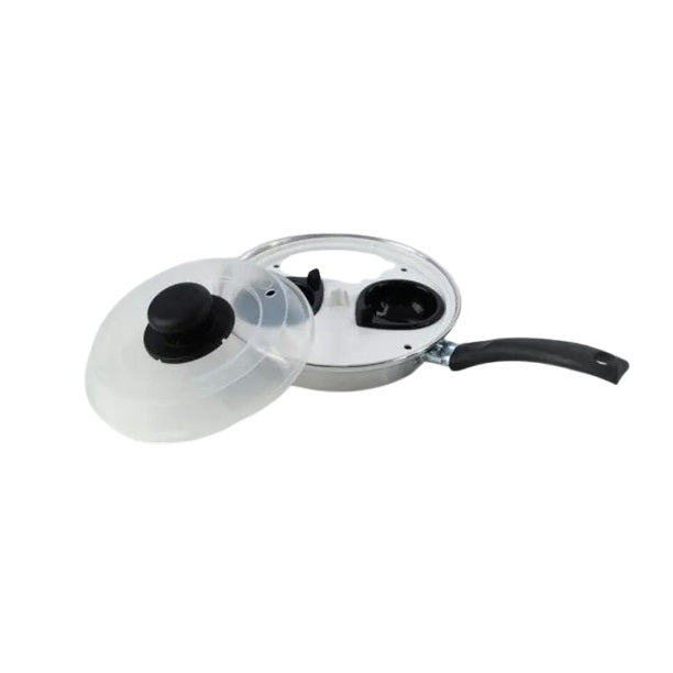 MTK Housewares 4-Cup Egg Stainless Steel Poacher Pan with Lid Chrome 20cm 011 | With Non-Stick Cups and Heat-Resistant Handle