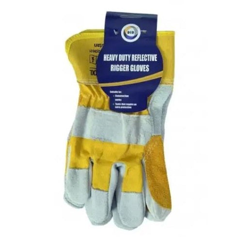 DID Heavy Duty Reflective Rigger Gloves with Leather Palm Yellow and Grey HW5935 | Industrial Work Safety Gloves for Construction and Gardening | High Visibility Design | Tasks that Require An Extra Protection