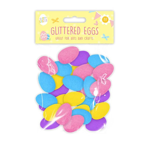 Happy Easter Glittered Easter Eggs Assorted Colours Pack of 30 EAS-1871 | Colourful Foam Craft Eggs for Arts and Crafts