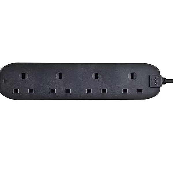 Masterplug Basics 4-Socket Extension Lead Black 2Mtr BFG210NB | 13A Rated | Durable and Reliable Power Strip for Home-Office and Workplace Use